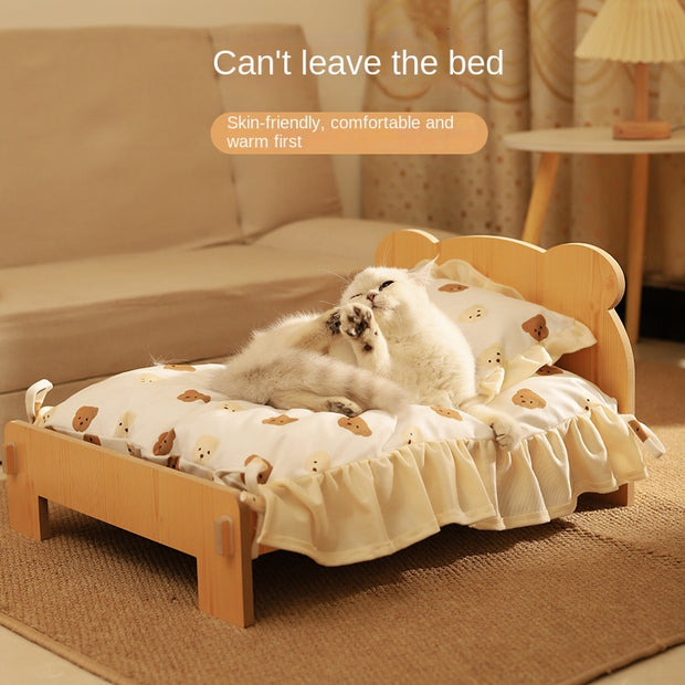 Cat Bed Universal Pet Bed Pet Nest Dog Nest Removable Solid Wood Bed Cute Kitten Princess Bed Pet Supplies
