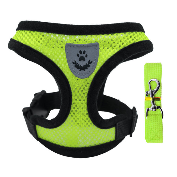 Adjustable pet harness set (small dogs/cats): vest, collar, leash. Fits French Bulldogs, Chihuahuas, etc.