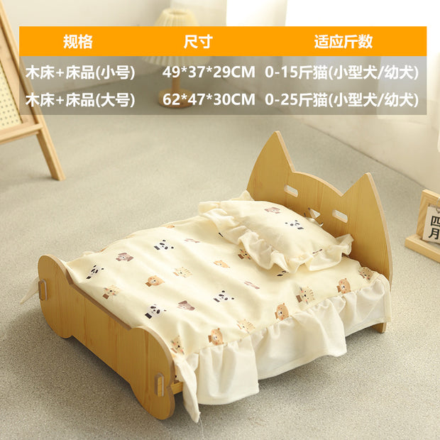 Cat Bed Universal Pet Bed Pet Nest Dog Nest Removable Solid Wood Bed Cute Kitten Princess Bed Pet Supplies