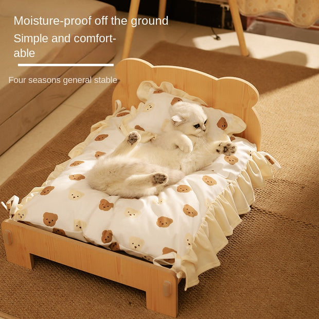 Cat Bed Universal Pet Bed Pet Nest Dog Nest Removable Solid Wood Bed Cute Kitten Princess Bed Pet Supplies