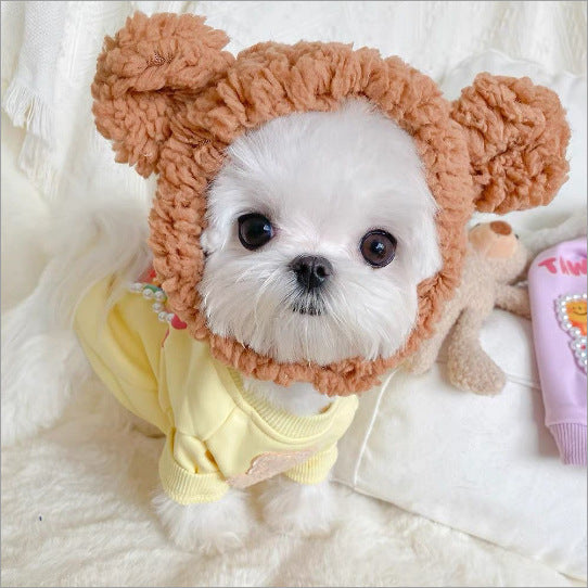 Pet hat cute pet dog exposed ears anti shedding adjustable basin hat small dog